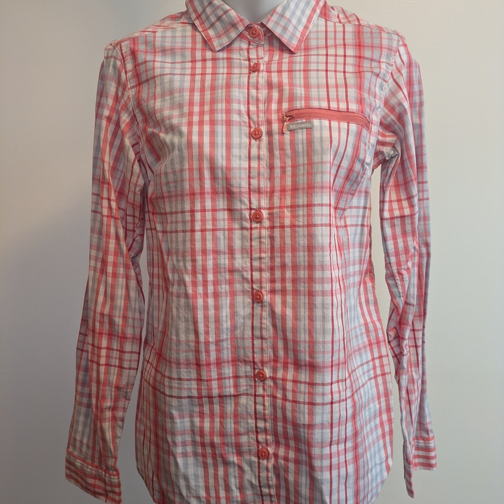 Columbia Red and White Plaid Shirt